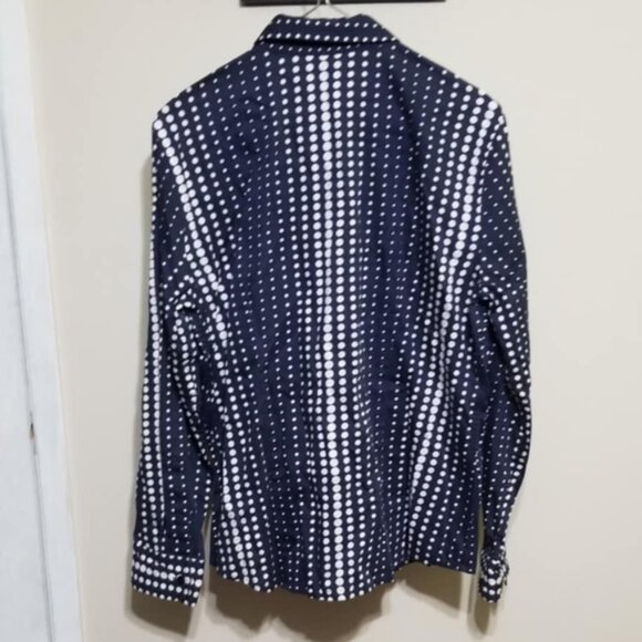 Jones New York Blouse Navy White Shirt Polka Dots Large Modern Office - Picture 4 of 6